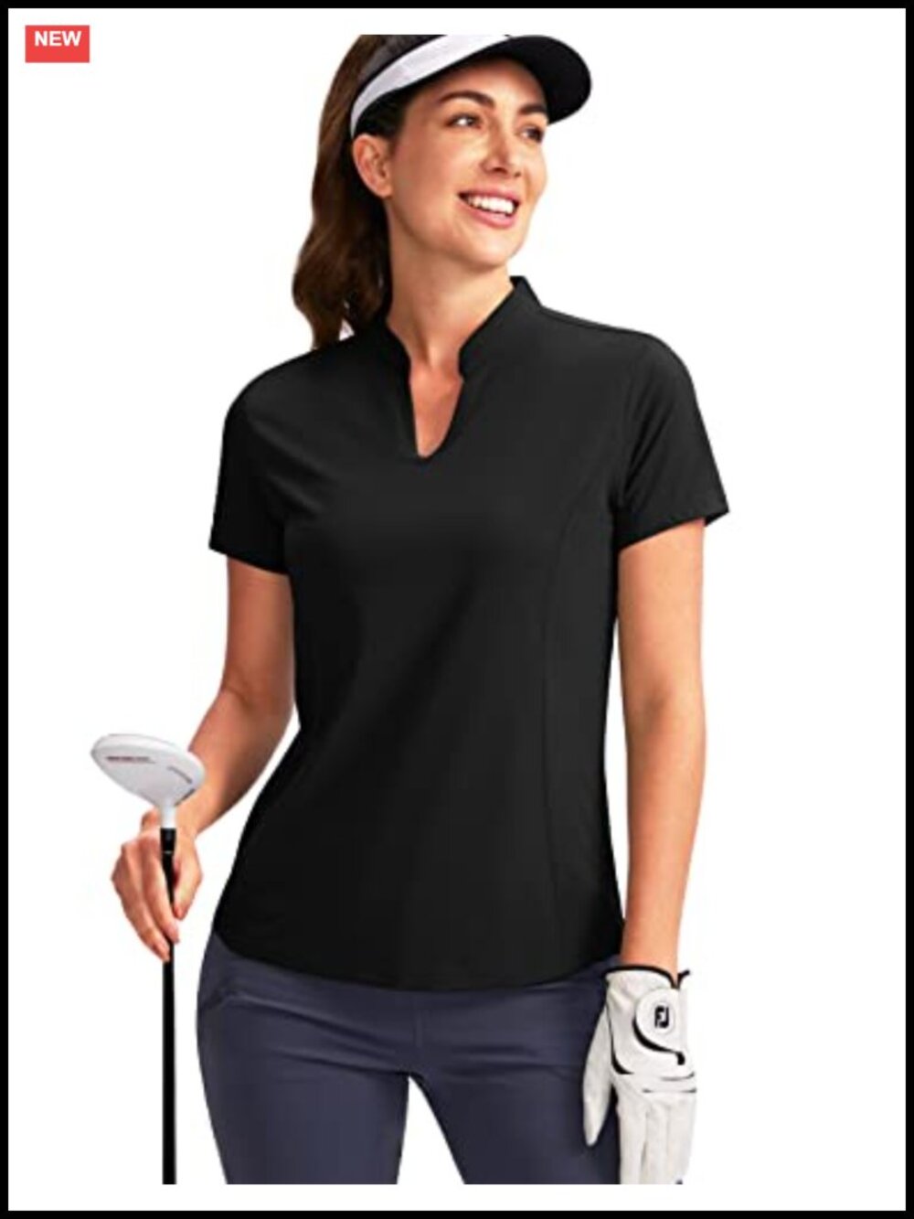 Women's V-Neck Golf Polo Shirt Short Sleeve UPF50+ Lightweight Stretch